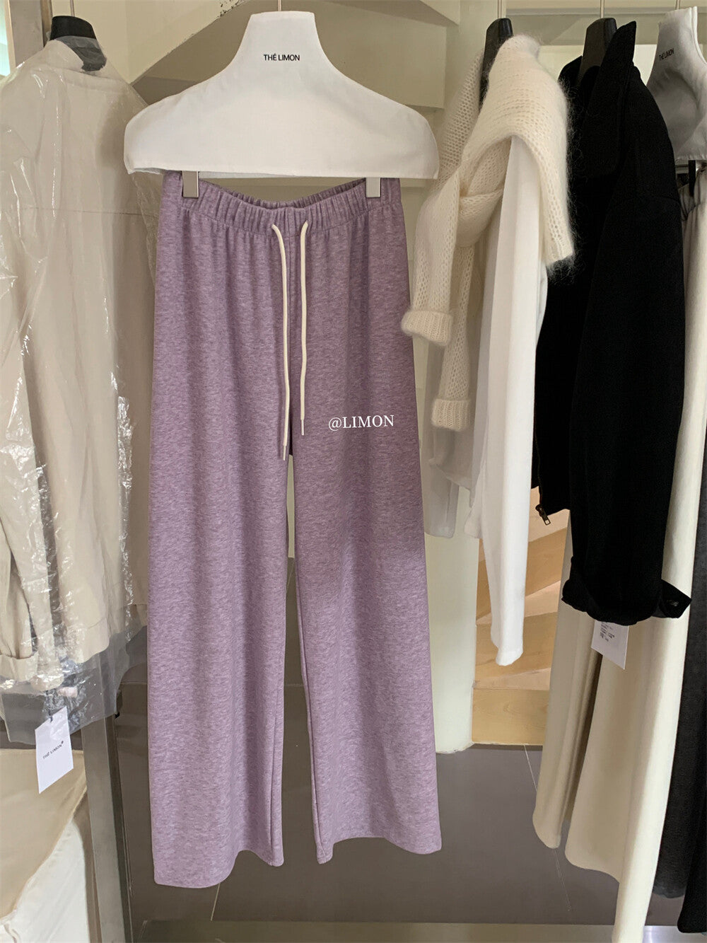 【L1185】實拍檸檬秋冬簡約羊絨抽繩直筒休閒褲251117