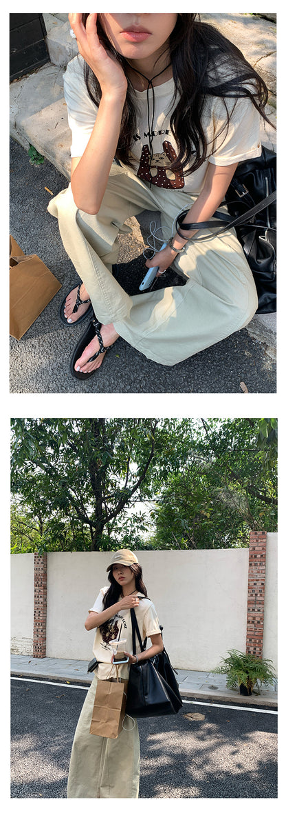【H5165】實拍夏天帶一隻貓咪出門印花寬鬆短袖250407