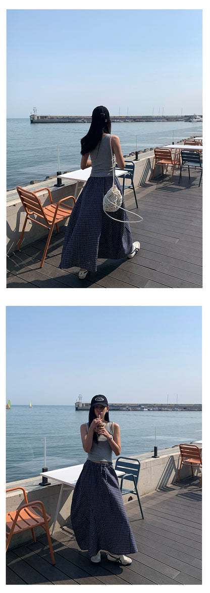 【H5301】實拍夏季輕爽格子氣球長裙250610