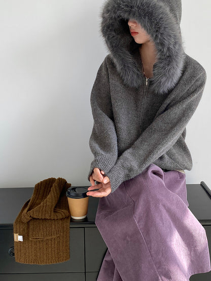 【cimz8321】實拍可拆卸毛領連帽拉鍊毛衣外套251128