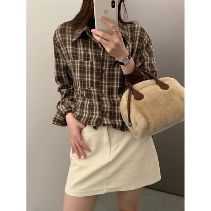 【H570】實拍復古寬鬆毛呢格子襯衫外套251021