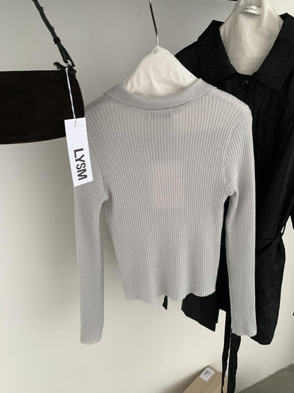 【LS01509】實拍IMISS俐落日常・小馬刺繡羅紋翻領針織衫261006