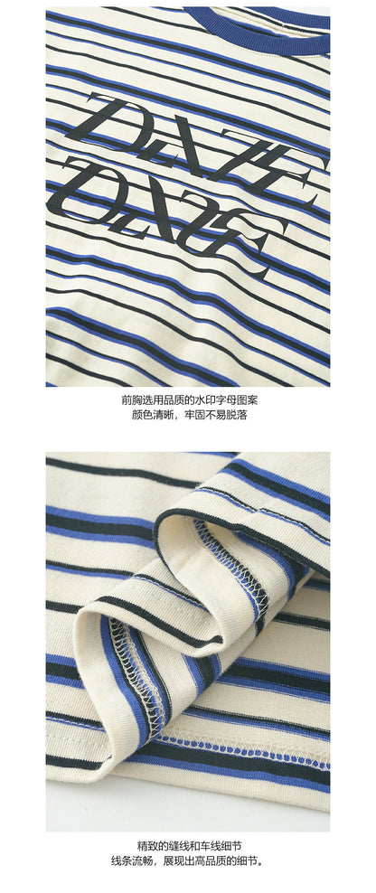 【H5258】實拍夏季韓系條紋撞色圓領T恤250513