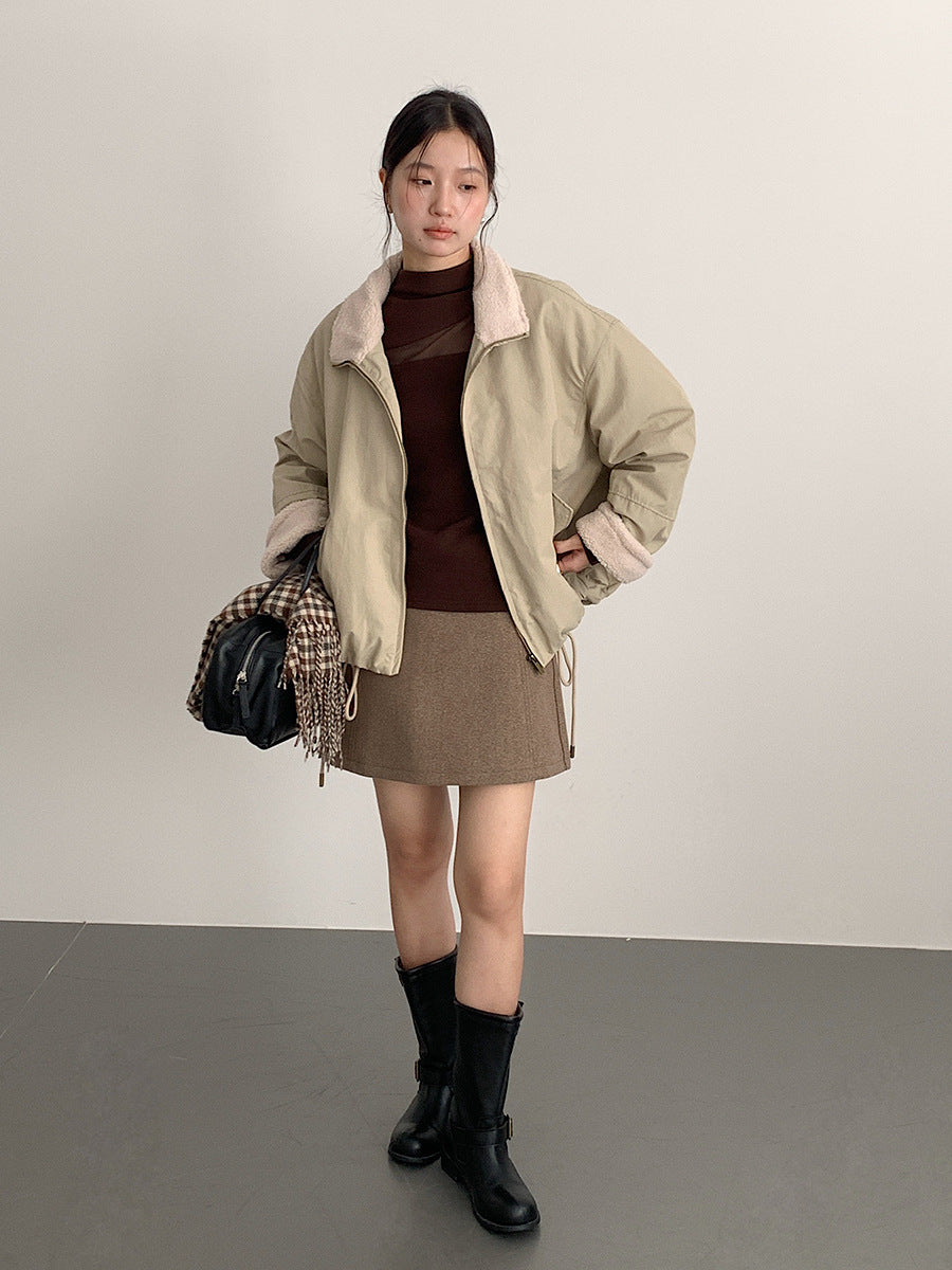 【LD11032】實拍S~XL羊毛絨超瘦高腰A字裙羊毛10%(內有安全褲+皮帶）251124