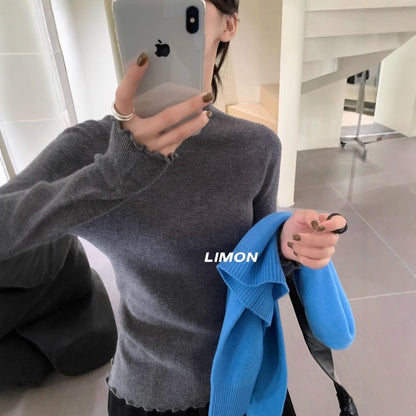 【LDF006】檸檬家親膚絨木耳邊半高領長袖針織衫251117