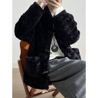 【Y7097】實拍冬季慵懒可愛牛角扣羊羔毛厚外套251113