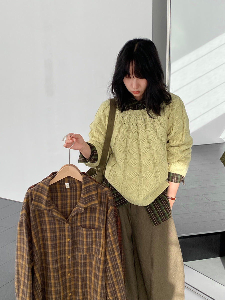 【cimz1753】實拍磨毛加厚復古格紋襯衫 251120