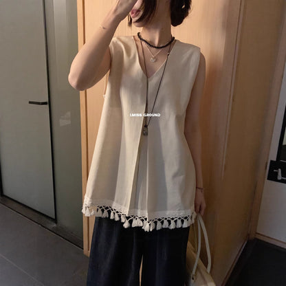 【LZ70681】實拍imiss夏季度假流蘇寬鬆顯瘦背心250602
