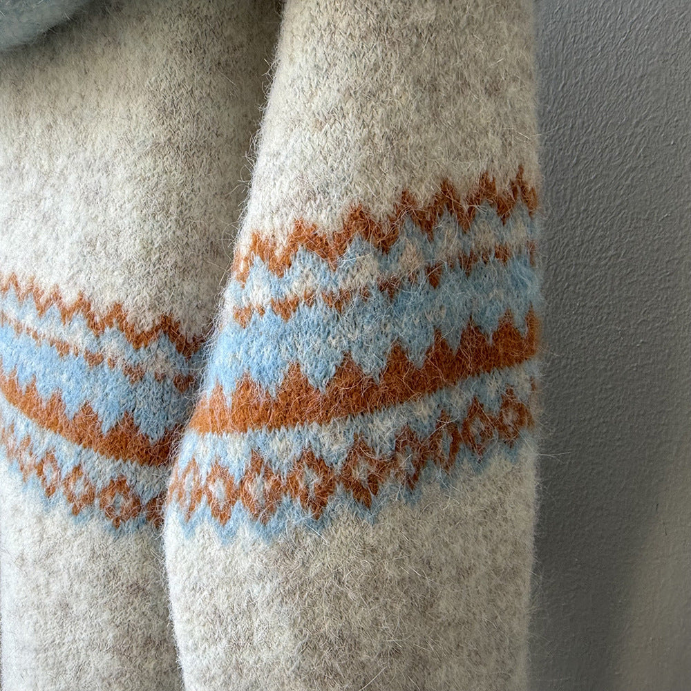 【YP6106】 實拍費爾島提花針織外套＋圍巾(含羊毛3%) 251023