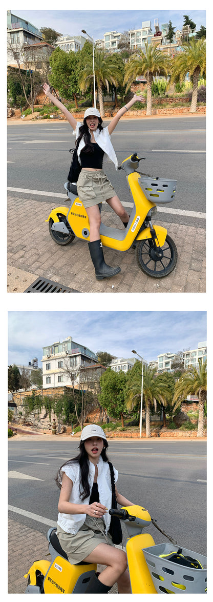 【H5136】實拍夏季工裝率性立領雙頭拉鍊外套上衣250324