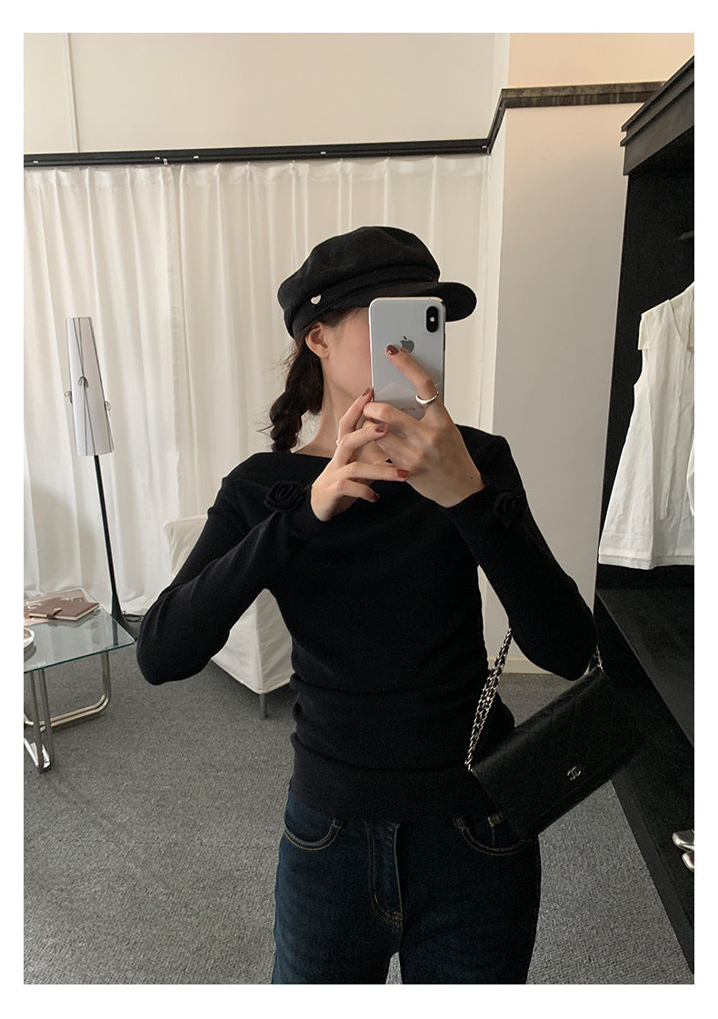 【H5487】實拍秋冬褶皺露肩針織衫251109