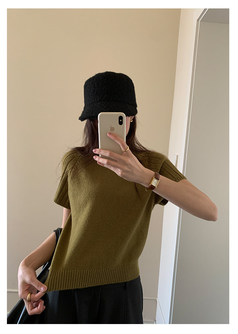 【H5516】實拍高領氣質短袖針織衫251125