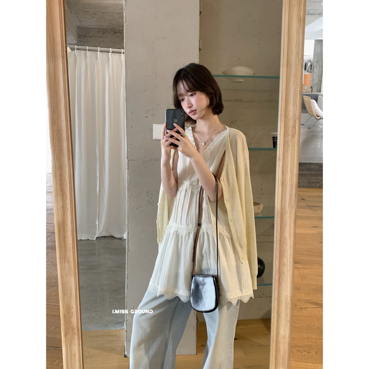 【LR70960】實拍imiss修身顯瘦！氣質蕾絲花邊V領棉麻洋裝260305