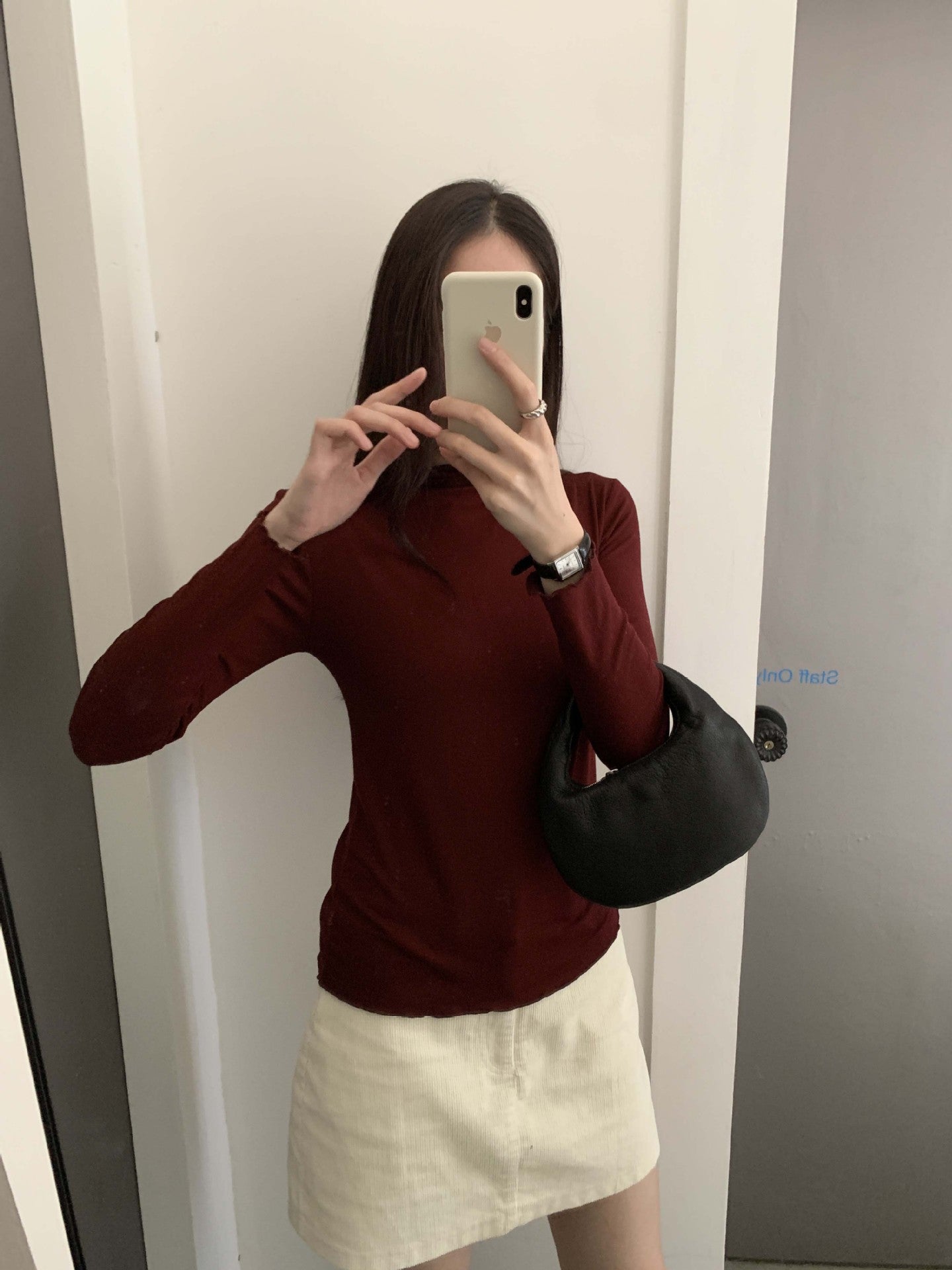 【H568】實拍基礎款木耳邊半高領純色打底衫251021