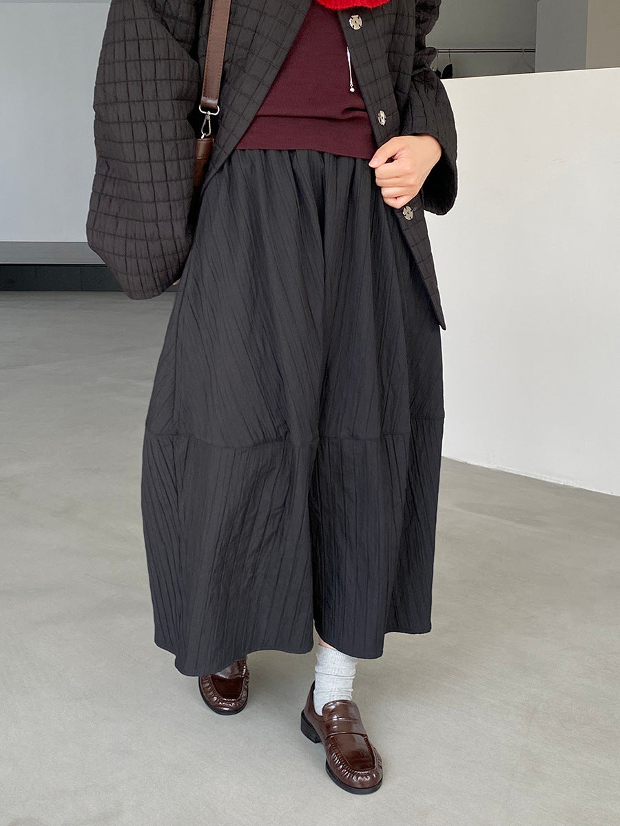 【cim1708】實拍秋冬法式寂靜高腰加厚微花苞A字裙251030