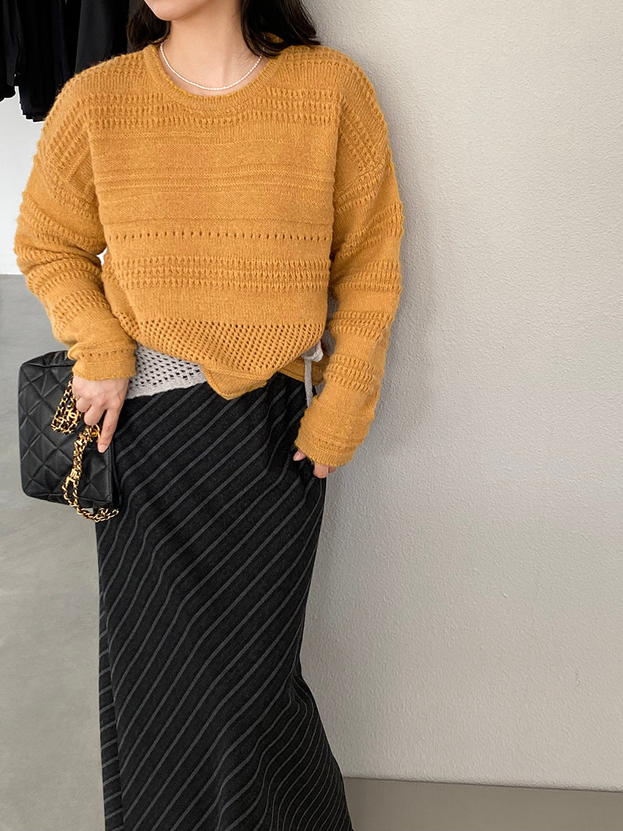 【cim1293】實拍氣質鏤空提花寬鬆慵懶針織衫(15羊毛)251030