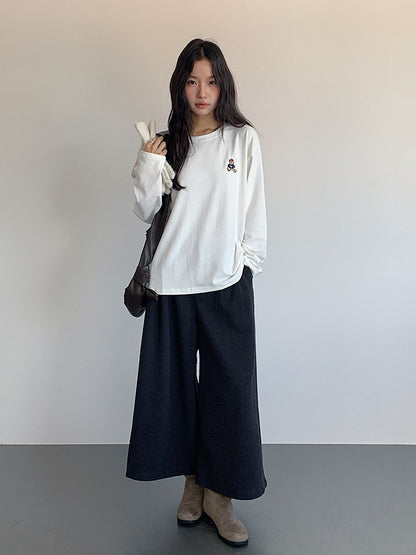 【LD11025】實拍舒適小熊刺繡寬鬆長袖T恤251124