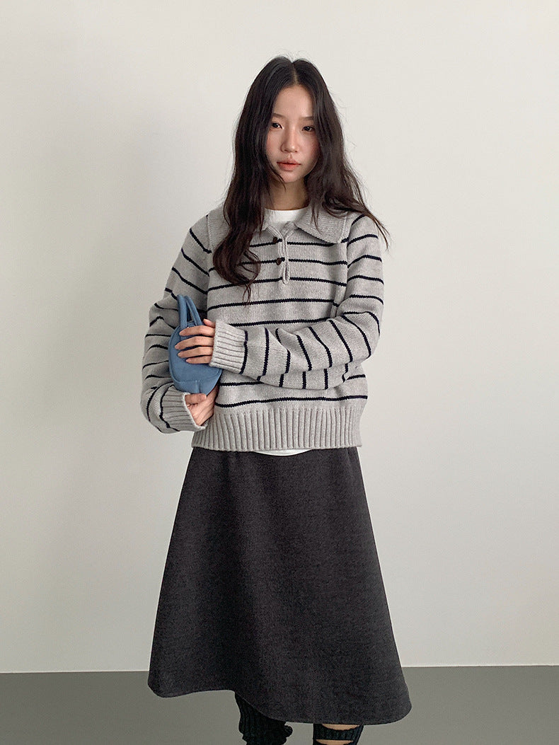 【LD11063】實拍復古條紋加厚棉羊絨針織毛衣251209