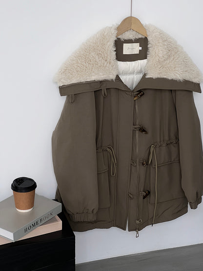 【cimz1727】實拍行走的火爐重工牛角扣大翻領工裝羽絨外套大衣(白鴨絨50)251120