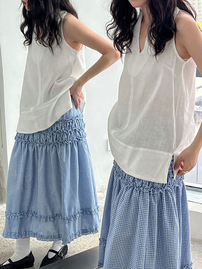 【cimu8754】法式浪漫度假風🌴氣質亞麻30%V領掛脖繞頸細肩帶背心上衣260709