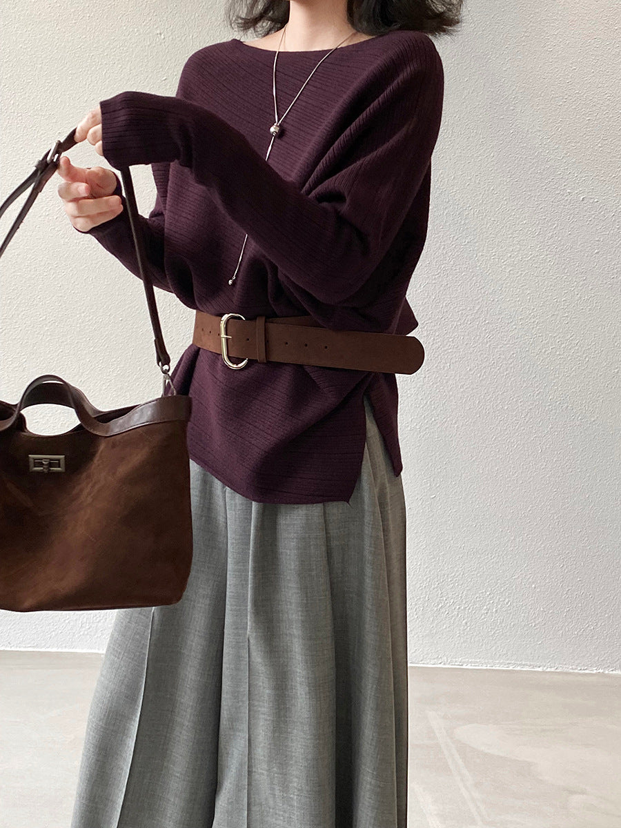 【cim9033】實拍韓系高級感長袖斜肩針織衫＋腰帶251030