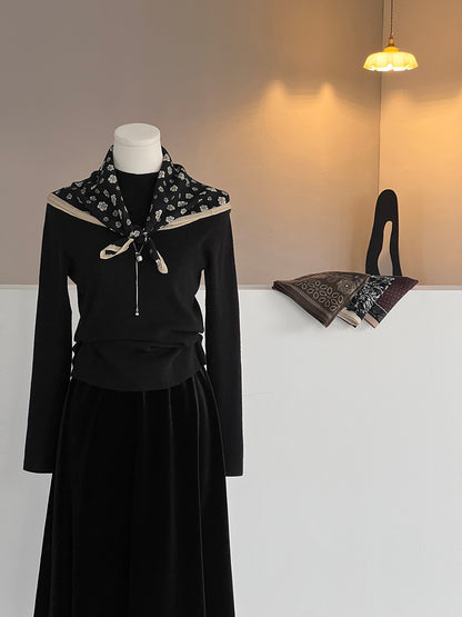 【cim865】實拍黑標100綿羊毛復古山茶花小方巾法式頭巾圍巾 251030