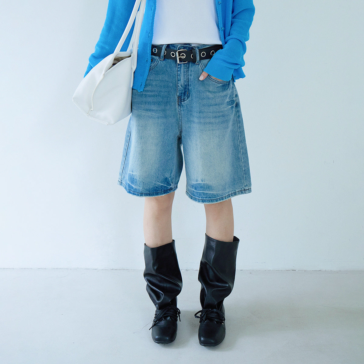 【LD11214】實拍美式復古休閒👖高腰水洗寬鬆直筒牛仔五分褲/中褲260331