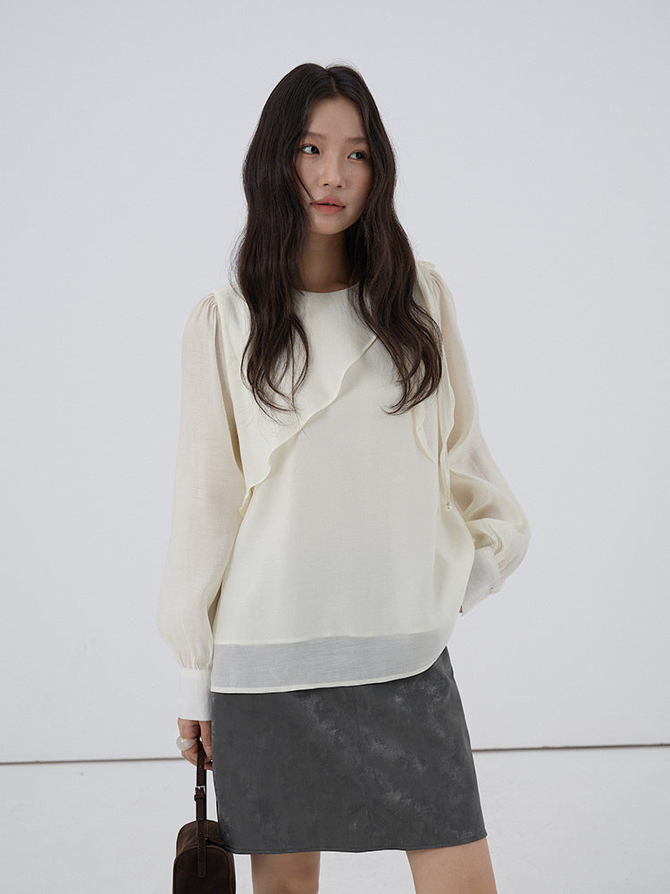 【LD3290】實拍法式釘珠蝴蝶結天絲雪紡襯衫251103