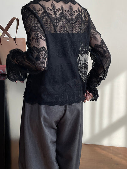 【cim2672】實拍早春高級刺繡蕾絲襯衫250213