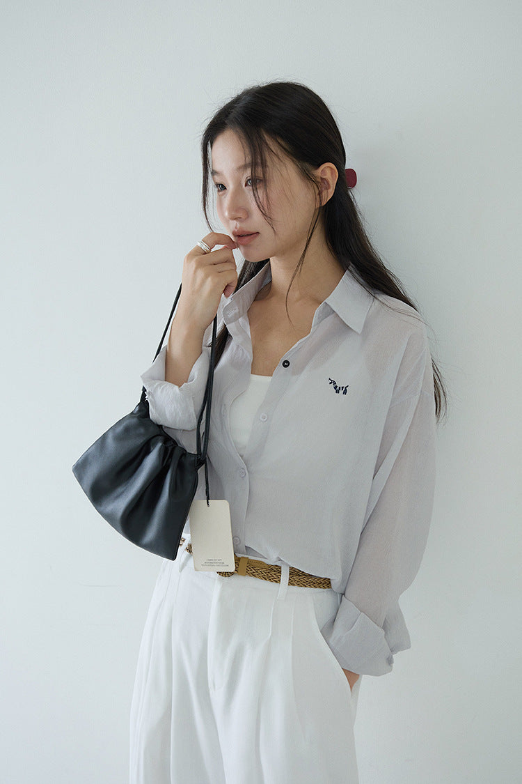 【LD11298】韓系慵懶鬆弛感☁️百搭小馬刺繡薄款純色長袖襯衫260519