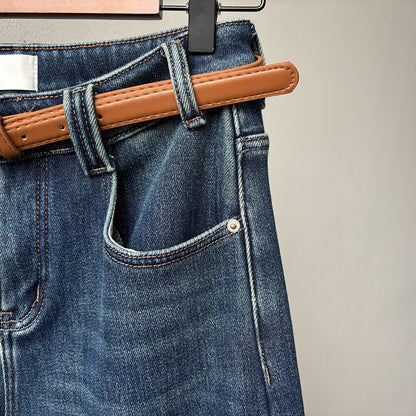 【Y98395】實拍S~XL復古加絨直筒牛仔褲含腰帶251106