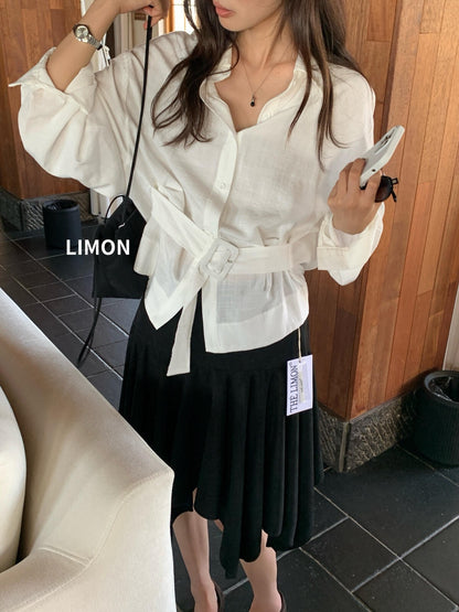 【L11017】檸檬家高質感通勤・天絲棉附腰帶設計感長袖襯衫260909