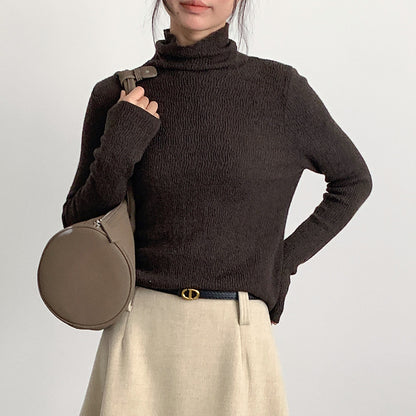 【LD11061】實拍紗網肌理超彈高領修身打底T恤251209