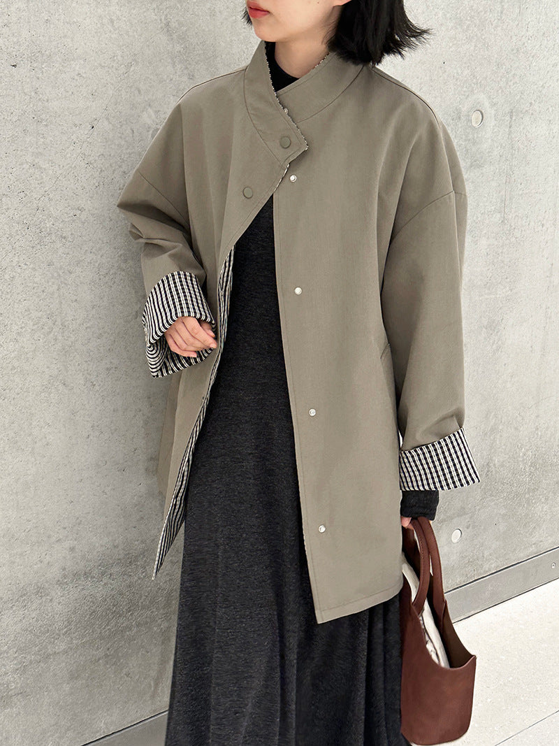 【cim1228】實拍韓國高級天絲棉雙面可穿黑白格風衣外套251030