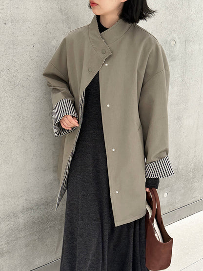 【cim1228】實拍韓國高級天絲棉雙面可穿黑白格風衣外套251030