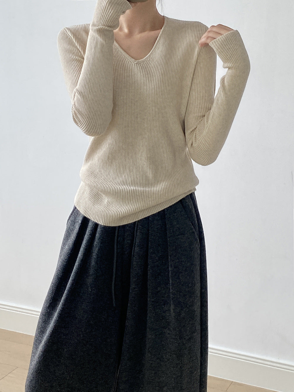 【YP313】實拍冬季氣質簡約v領針織衫251113