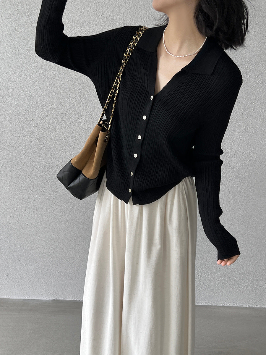 【cim6901】實拍慵懶紙片人polo領針織衫251030