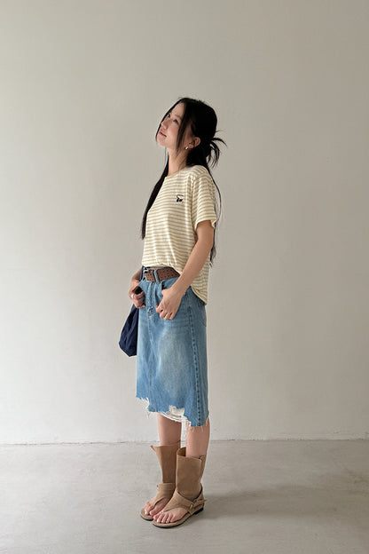 【LD11235】實拍韓系清新氧氣感🍃經典百搭條紋刺繡圓領短袖T恤260414