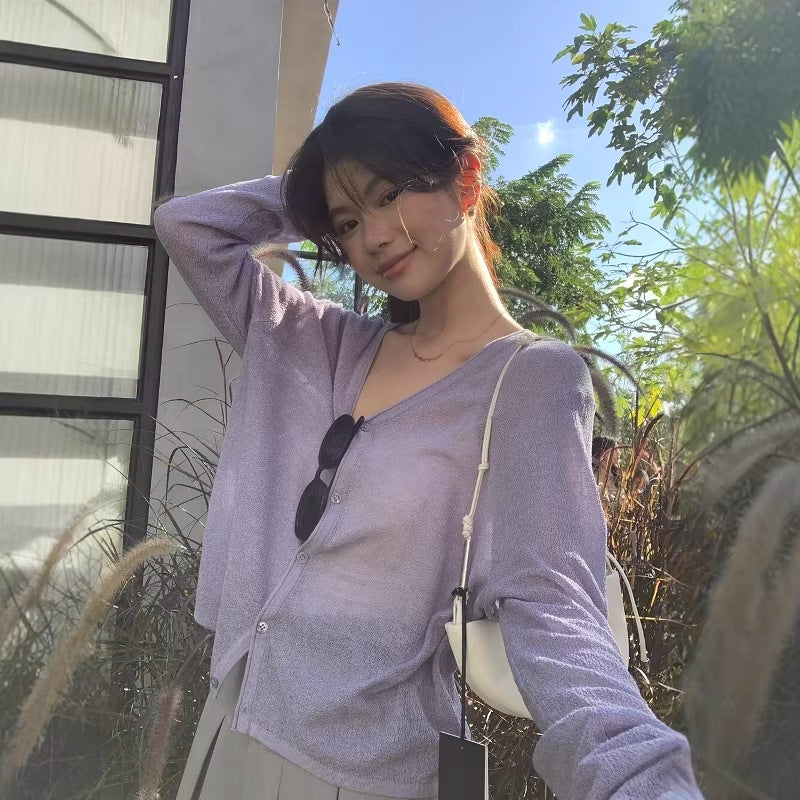 【LT329】實拍檸檬夏日冷氣房必備☁️輕盈天絲亞麻V領寬鬆防曬針織小外套260318