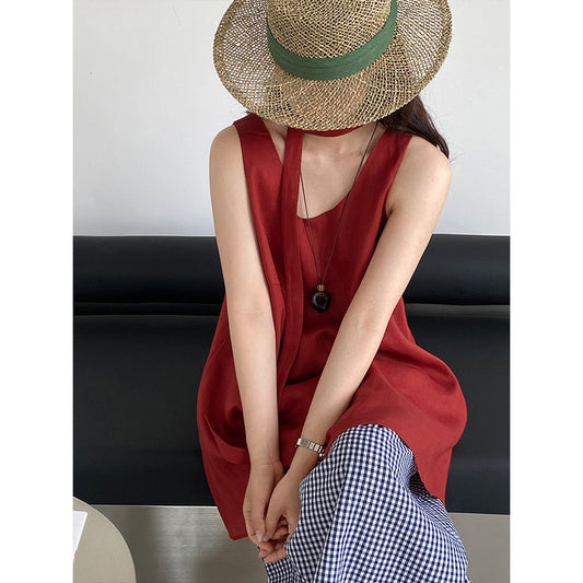 【cimzY819】法式復古女伶🍒復古無袖背心+顯瘦八分休閒褲260506