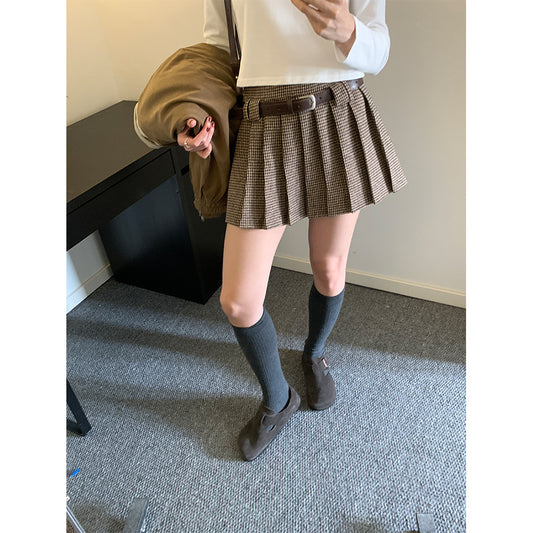 【H5492】實拍S~XL復古學院風磨毛百褶a字裙（內有安全褲）251109