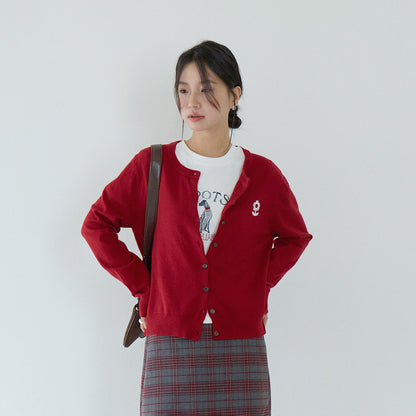 【LD3196】實拍刺繡小花長袖針織小外套250929