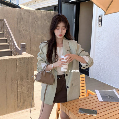 【L8226】實拍檸檬棉麻高級感氣質寬鬆西裝外套250915