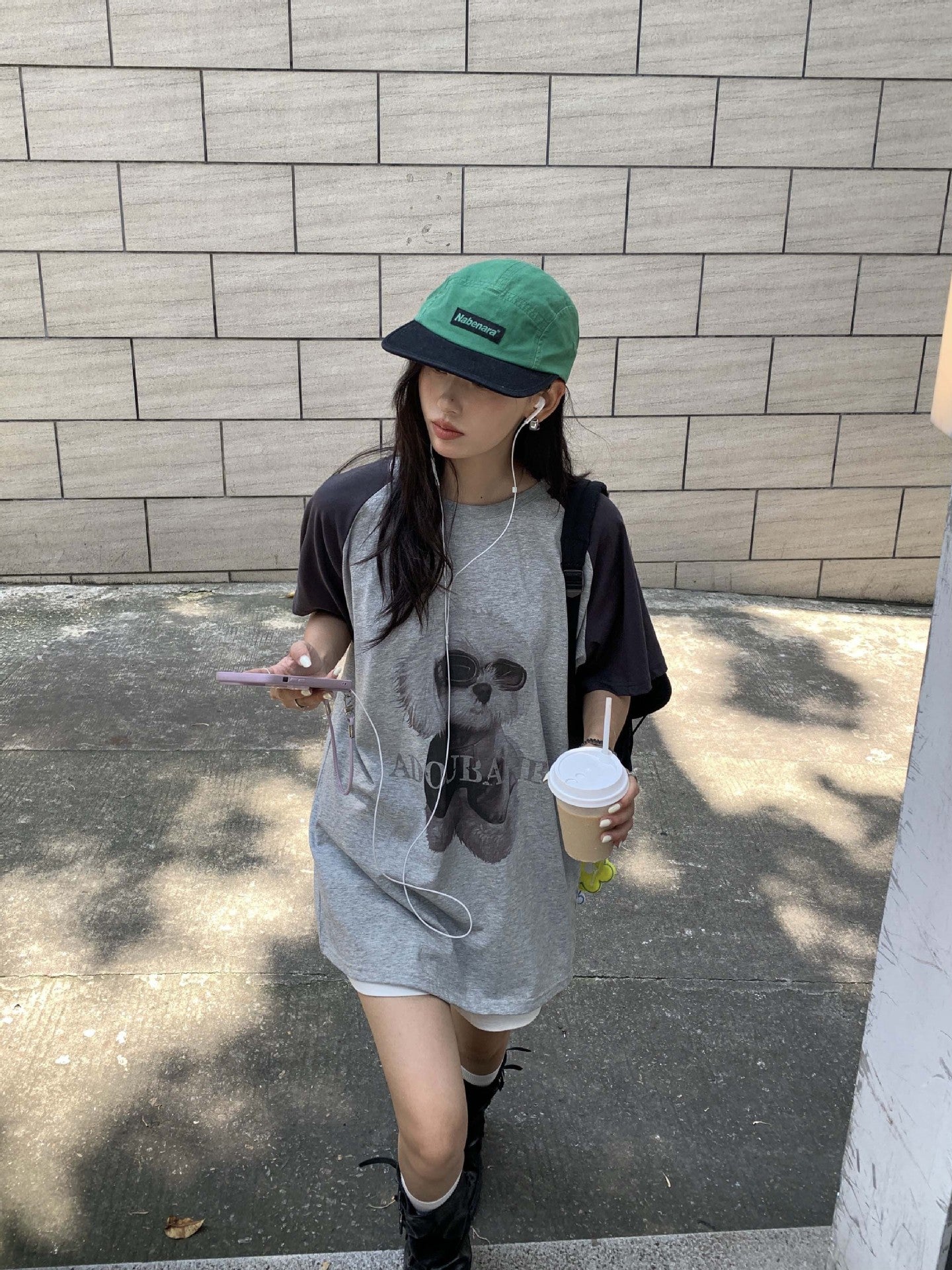 【H5365】實拍夏天韓版墨鏡小狗寬鬆長版棉質T恤250708