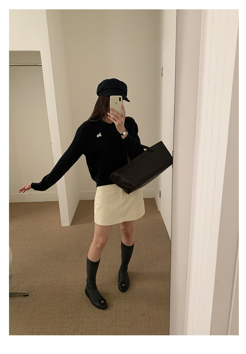 【H564】實拍貓咪刺繡Polo針織衫251021