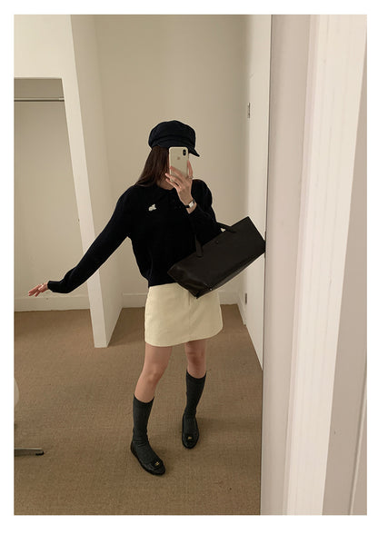 【H564】實拍貓咪刺繡Polo針織衫251021