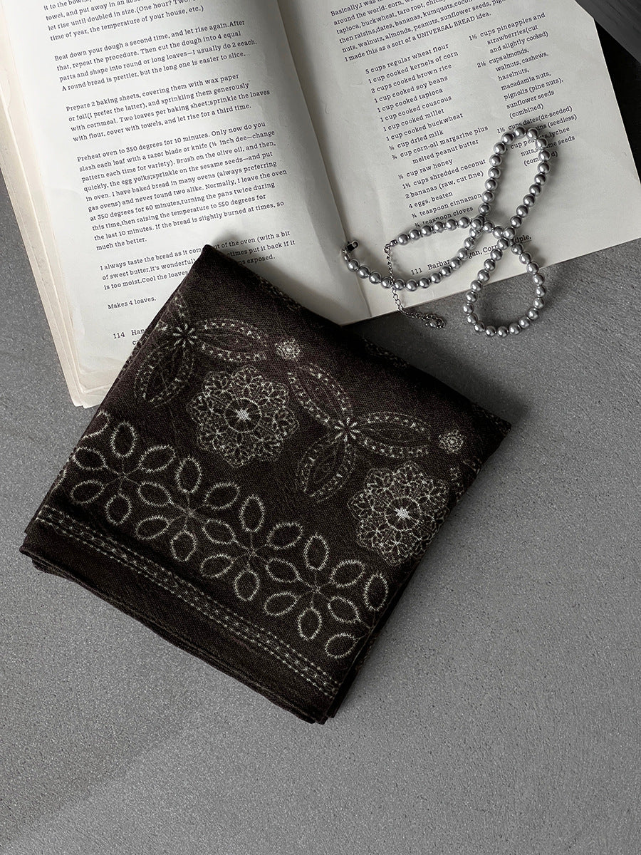 【cim865】實拍黑標100綿羊毛復古山茶花小方巾法式頭巾圍巾 251030