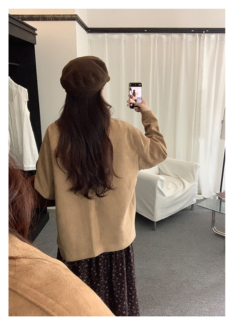 【H5493】實拍復古高領麂皮絨西裝外套251109