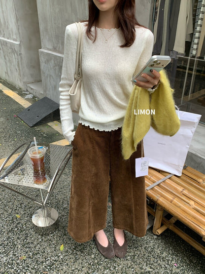【L11197】檸檬家復古質感・燈芯絨鬆緊腰休閒寬褲260916