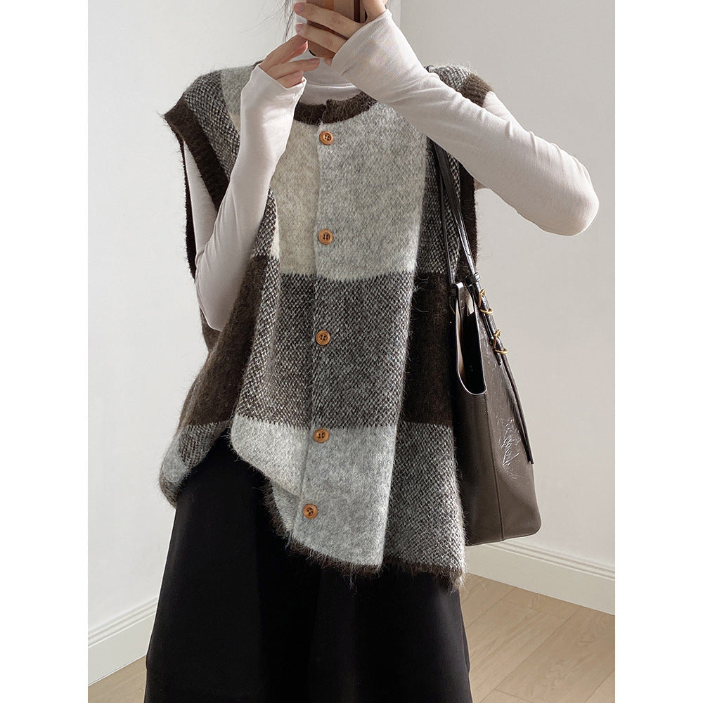 【YP2576】 實拍日系復古格子針織馬甲(含羊毛3%) 251023